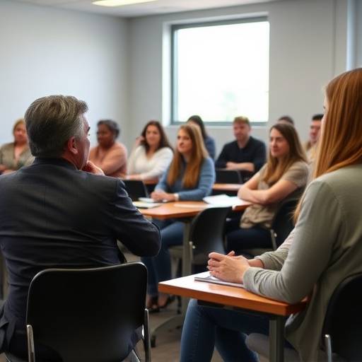 Deelnemers aan een basistraining interviewvaardigheden, in een klaslokaal